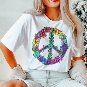 Peace Sign Shirt – Floral Peace Sign Tee - World Peace Shirt - Ukraine Peace T-Shirt – Gift For Hippie Lovers - Peace Love Tee- Stop War Tee