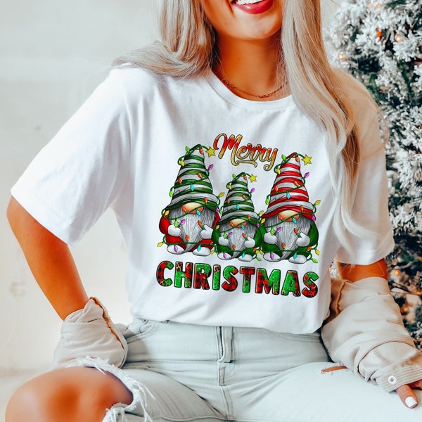 Merry Christmas Shirt - Santa Gnome T-Shirt - Gift For Christmas - Gnome Christmas Shirt - Christmas Vibe T-Shirt - Lighted Gnome Xmas Shirt