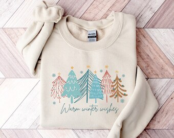 Christmas Winter Sweater - Christmas Holiday Sweater - Warm Winter Wishes Sweater - Christmas Tree Sweatshirt - Tree Lover Christmas Hoodie