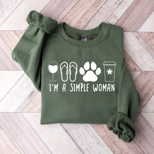 Gift For Simple Woman - Coffee Lover Sweatshirt - Dog Mom Sweater - I Am A Simple Woman Hoodie - Dog Paw Sweatshirt - Simple Girl Sweater