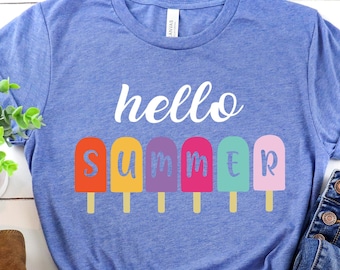 Hello Summer Shirt - Popsicle Written Summer Welcome Outfit - Colorful Holiday T-Shirt - Family Vacation Apparel - Gift for Traveler