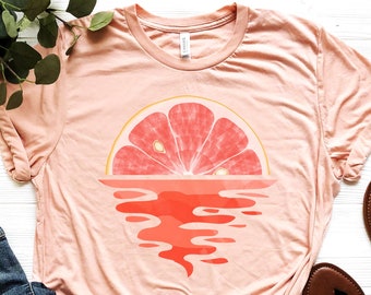 Grapefruit Shirt - Orange Shirt – Gift for Fruit Lover - Bloody Orange T-Shirt - Pink Grapefruit Tee – Summer Tee - Cottagecore Citrus Shirt