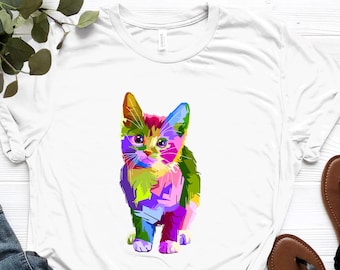 Rainbow Cat Trippy LGBT Fun Summer Shirt Cat Lover T-Shirt Gift Idea Festival