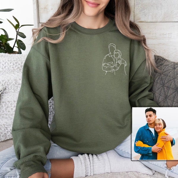 Custom Portrait From Photo Sweater - Make Your Own Sweater - Photo Outline Hoodie - Line Art Gifts - Gift For Couple - Custom Couple Sweater