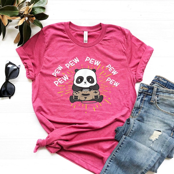 Panda Playing Arcade T-Shirt - Pew Pew Panda Outlet - Kawaaii Panda Apparel - Boba Panda T-Shirt - Console Player Gift - Video Game T-Shirt