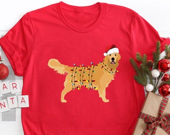 Camiseta navideña de Golden Retriever - Camiseta de perro "Feliz Año Nuevo" - Camiseta con luces navideñas - Camiseta navideña para perro - Camiseta Golden Mom