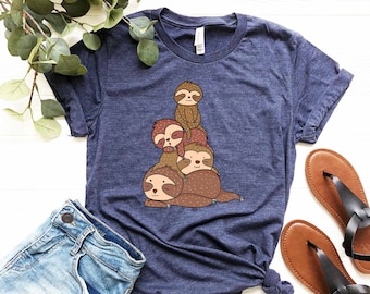 Lazy Animal T-Shirt - Gift For Sloth Lover Shirt - Cute Panda Clothes -  Cool Sloth Animal Tee - Cartoon Animal Clothing - Sloth Family Tee
