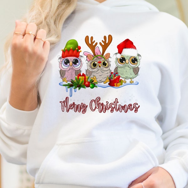 Merry Christmas Owl Sweatshirt - Christmas Cute Owl Hoodie - Santa Owl Sweatshirt - Xmas Owl Lovers Hoodie - Merry Christmas Sweatshirt