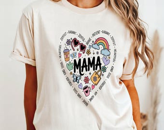 Camiseta de Mamá Corazón, Camiseta de Mamá Colorida, Camiseta de Regalo para el Día de la Madre, Camiseta de Regalo para Mamás Primerizas, Camiseta de Mamá Moderna, Camiseta Floral de Mamá Estética