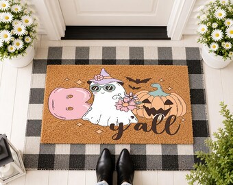 Y'all Ghost Doormat, Funny Halloween Mat, Spooky Season Welcome Mat, Cute Ghost Porch Decor, Fall Greeting Mat