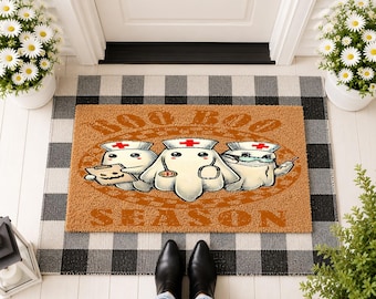 Boo Boo Season Doormat, Spooky Halloween Welcome Mat, Funny Ghost Door Decor, Fall Porch Sign
