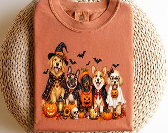 Golden Dog Halloween Shirt, Cute Dog Costume Tee, Funny Pet Lover Gift, Autumn Animal Graphic T-Shirt