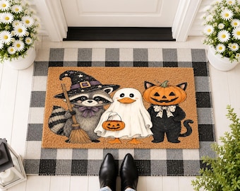 Spooky Doormat, Cute Animal Halloween Mat, Fall Porch Decor, Funny Pet Welcome Mat