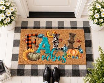 Fall Vibes Doormat, Autumn Welcome Mat, Seasonal Porch Decor, Fall Porch Sign, Harvest Home Mat, Autumn Greeting Mat