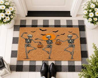 Spooky Skeleton Crew Doormat, Halloween Funny Skeleton Mat, Goth Entrance Decor, Spooky Season Welcome Mat