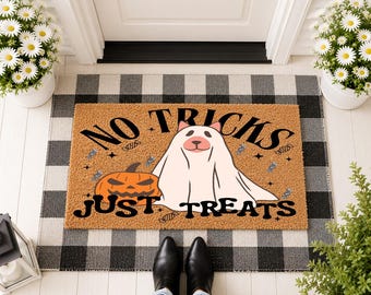 No Tricks Just Treats Doormat, Halloween Welcome Mat, Spooky Season Porch Decor, Funny Fall Mat