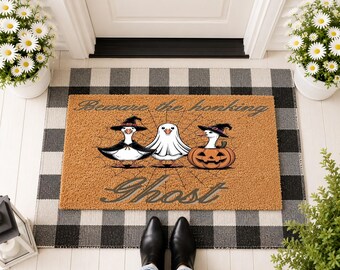 Beware the Honking Ghost Doormat, Funny Halloween Mat, Spooky Season Welcome Mat, Autumn Porch Decor