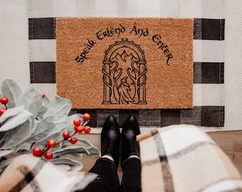 Felpudo "Habla, amigo, y entra", felpudo de bienvenida de fantasía, alfombra para la puerta principal, felpudo de fibra de coco para la entrada, felpudo para el porche exterior, felpudo de bienvenida a casa