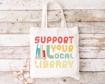 Soutenez votre sac fourre-tout de bibliothèque locale- Cadeau fourre-tout de Noël- Sac fourre-tout pour les amateurs de livres- Sac fourre-tout de livre en toile-Cadeau des enseignants- Fourre-tout de bibliothèque- Fourre-tout étudiant
