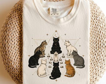 Black Cats Constellation Shirt, Witchy Cat Lover Gift, Celestial Feline Tee, Mystical Animal Art Print
