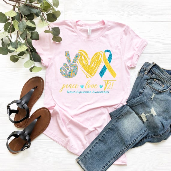 Peace Love T21 Shirt Trisomy 21 Apparel Down Syndrome | Etsy Italia