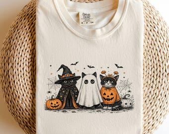 Black Cat Ghost Halloween Shirt, Spooky Cat Costume Tee, Cute Halloween Animal Print, Fall Shirt Gift