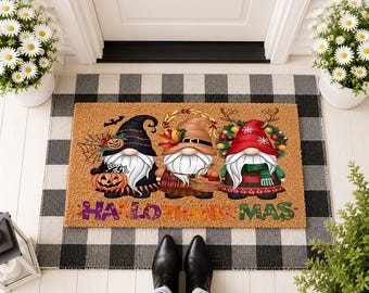 Hallo Thanks Mas Doormat, Halloween Welcome Mat, Autumn Fall Porch Decor, Spooky Season Entry Mat, Funny Holiday Doormat