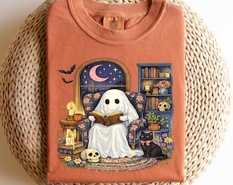 Ghost Reading Book Shirt, Spooky Bookworm Tee, Cute Ghost Lover Gift, Halloween Shirt, Funny Spirit Apparel