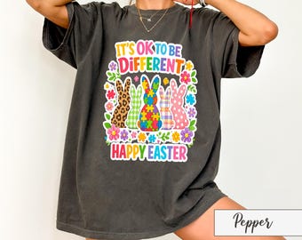 Camiseta "Está bien ser diferente", Camiseta de Pascua sobre autismo, Camiseta de Pascua para concienciar sobre el autismo, Camiseta de Pascua sobre neurodiversidad, Camiseta de Pascua para niños