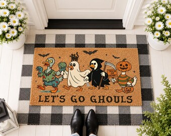 Let's Go Ghouls Doormat, Halloween Welcome Mat, Spooky Season Porch Decor, Funny Fall Mat