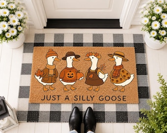 Just A Silly Goose Doormat, Funny Bird Welcome Mat, Cute Farm Animal Porch Decor, Novelty House Gift