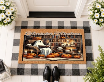 Sinister Shelves Doormat, Spooky Bookworm Welcome Mat, Gothic Library Entrance Rug, Dark Academia Home Decor