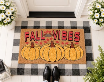 Fall Vibes Doormat, Autumn Porch Mat, Seasonal Welcome Mat, Fall Decor, Pumpkin Door Mat, Harvest Home Accent