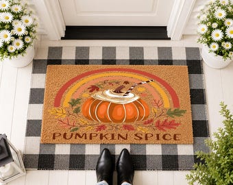 Pumpkin Spice Doormat, Autumn Welcome Mat, Fall Porch Decor, Seasonal Entryway Rug, Harvest Home Mat