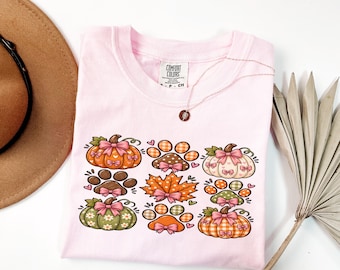 Pumpkin Paw Print Shirt, Fall Pet Lover Tee, Autumn Dog Cat Owner Gift, Harvest Animal Graphic T-Shirt