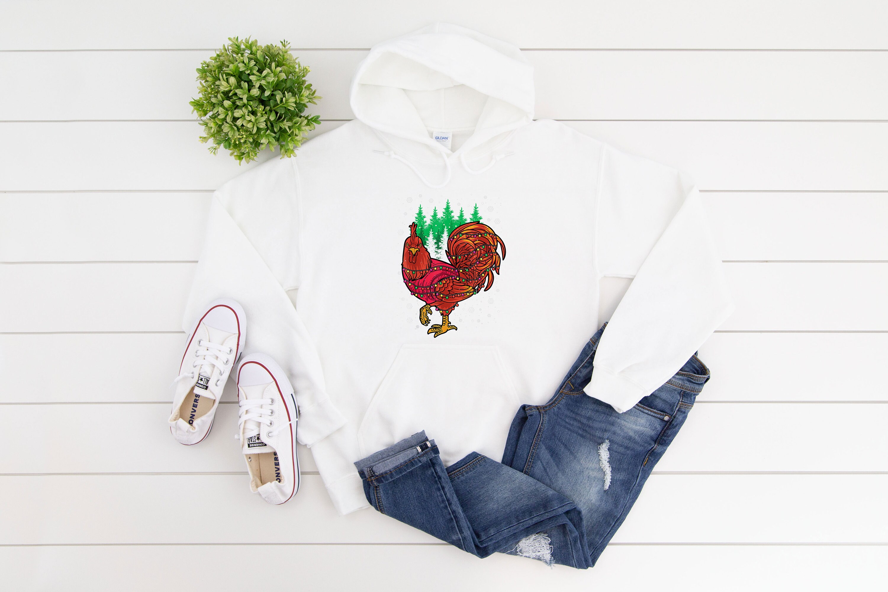 Discover Christmas Chicken Sweatshirt - Chicken Lovers Hoodie - Christmas Lovers Sweat - Christmas Lights Sweatshirt - Christmas Farmer Family Hoodie