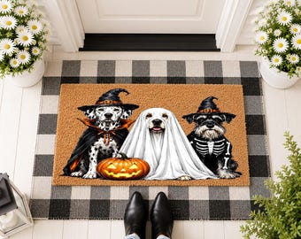 Spooky Dog Ghost Doormat, Halloween Pet Mat, Funny Witch Dog Entrance Decor, Trick or Treat Home Mat