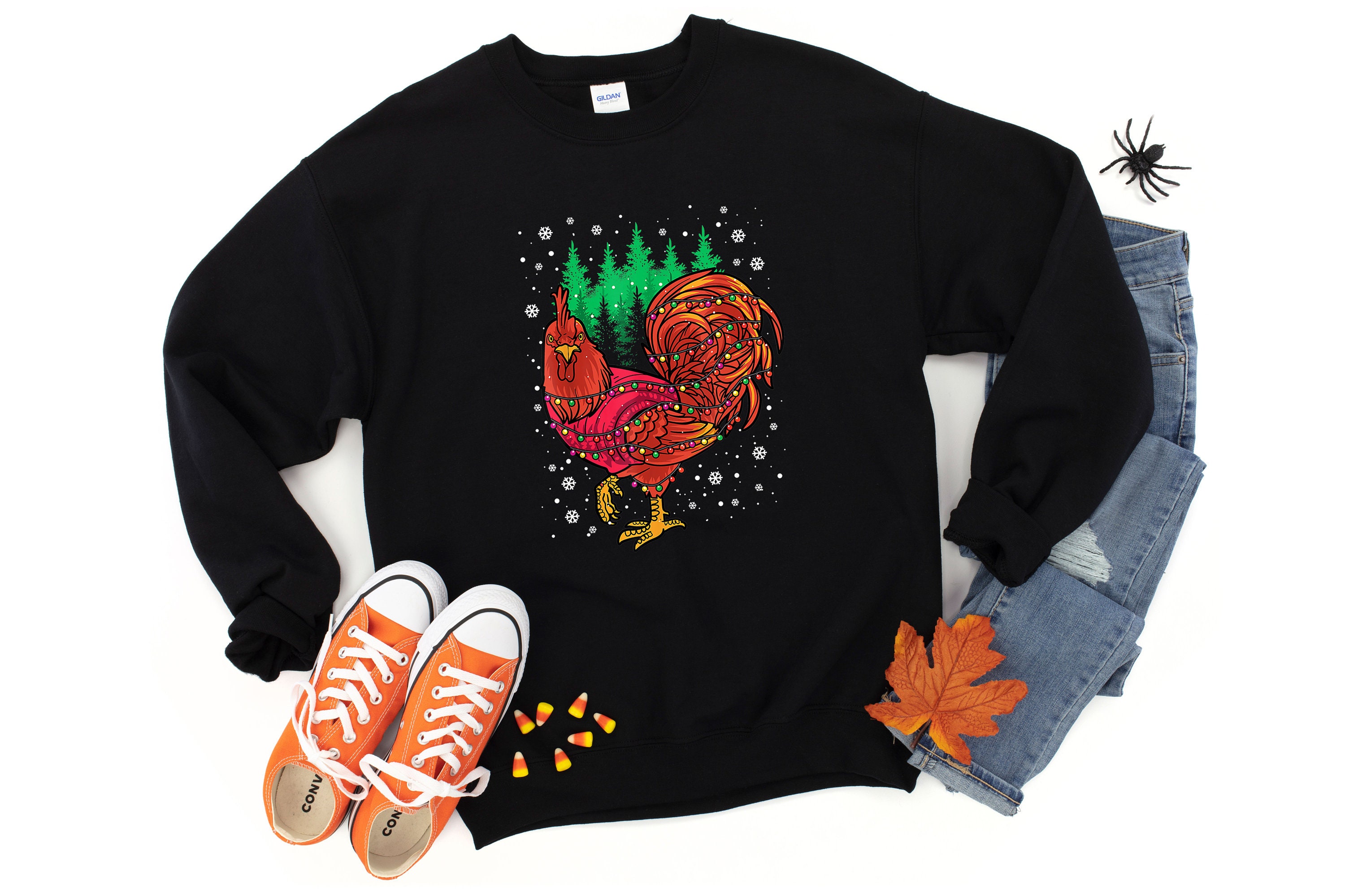 Discover Christmas Chicken Sweatshirt - Chicken Lovers Hoodie - Christmas Lovers Sweat - Christmas Lights Sweatshirt - Christmas Farmer Family Hoodie