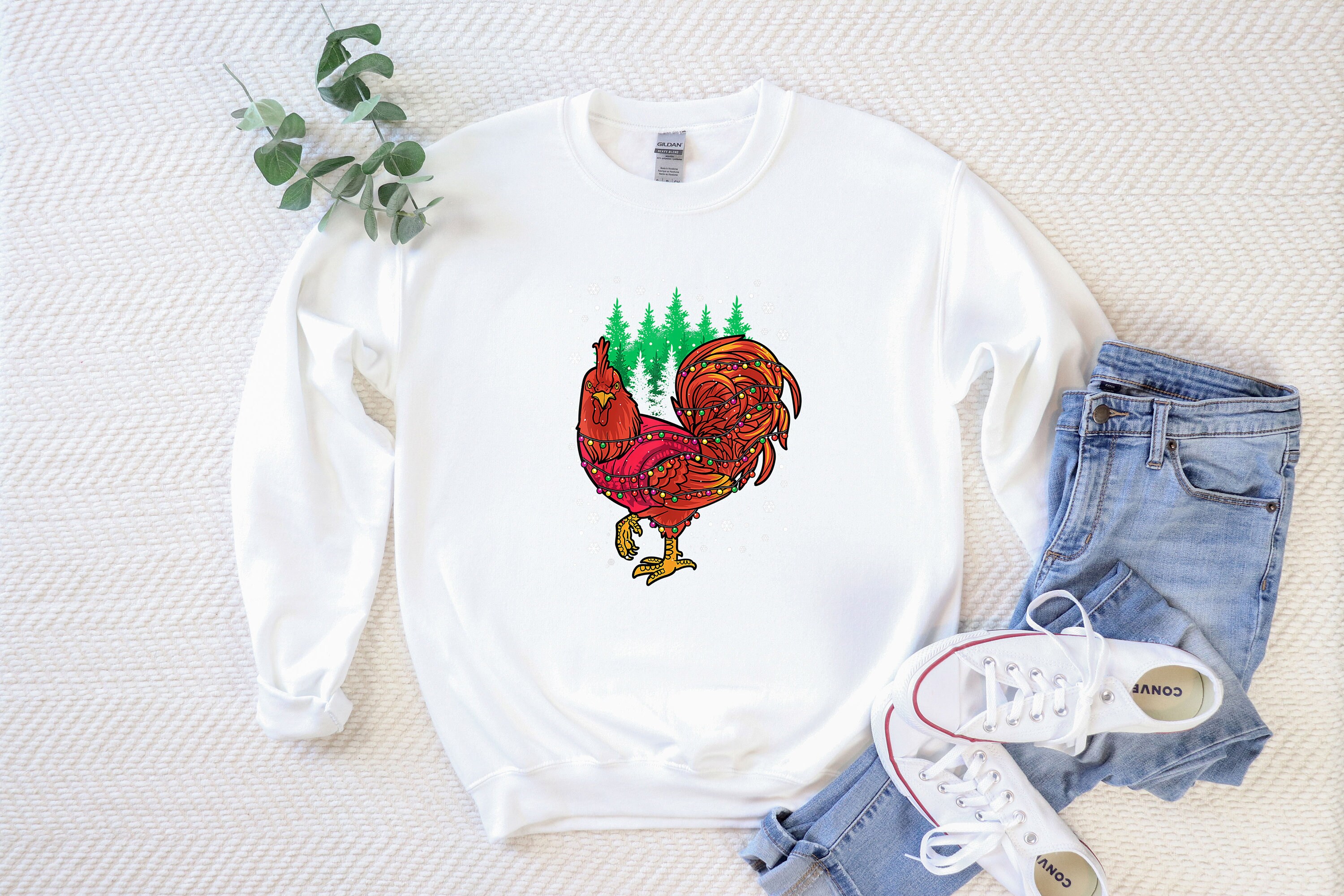 Discover Christmas Chicken Sweatshirt - Chicken Lovers Hoodie - Christmas Lovers Sweat - Christmas Lights Sweatshirt - Christmas Farmer Family Hoodie