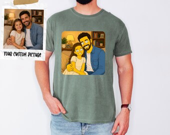 Custom Yellow Cartoon Tee, Personalized Graphic T-Shirt, Custom Apparel from Photo, Personalized Printed Shirt, Custom Picture Gift T-Shirt