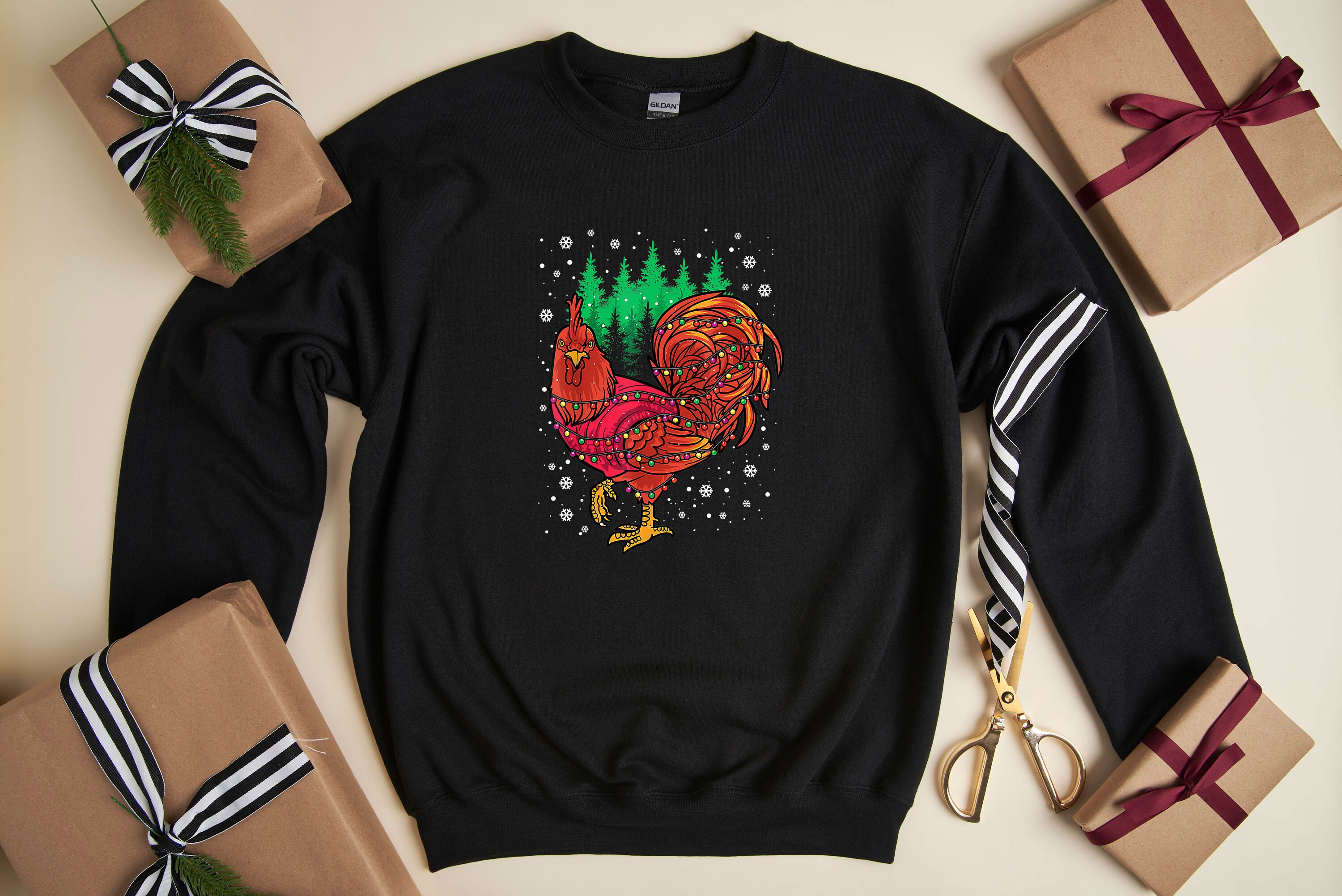 Discover Christmas Chicken Sweatshirt - Chicken Lovers Hoodie - Christmas Lovers Sweat - Christmas Lights Sweatshirt - Christmas Farmer Family Hoodie