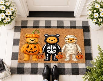 Bear Family Doormat, Cute Animal Welcome Mat, Funny Pet Door Mat, Forest Friends Entrance Rug, Kawaii Animal Mat