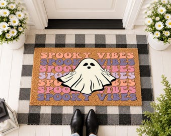 Spooky Vibes Doormat, Halloween Porch Mat, Funny Ghost Welcome Mat, Autumn Seasonal Decor, Spooky Season Gift
