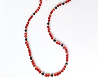 Carnelian & Black Onyx Gemstones with 14k Gold Filled Beaded Handmade Necklace Made in 2023