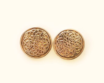 Vintage Gold Celtic Knot Norse Button Earrings, Large Statement Earrings for 2023