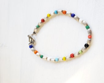 Colorful SeedBead and Sterling Silver Fun Handmade Upcycled Beaded Bracelet