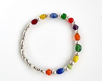 Colorful Glass and Sterling Silver Beaded Handmade Bracelet 2023 Top Trends one of A kind