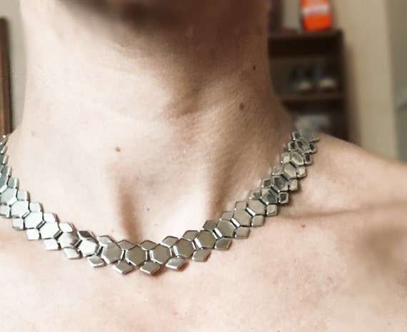 Trendy Vintage hexagon silver Chain Choker