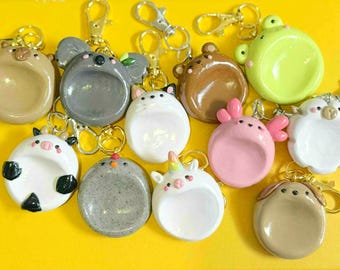 Polymer Clay kawaii worry stone / pocket pet - gold or silver clasp