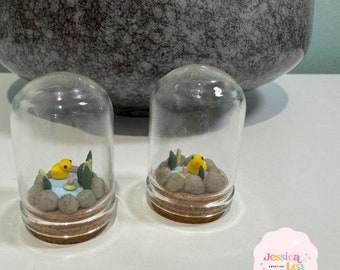 Ducks in pond, Ducks in cloche jar, Desk pals, Ducks, Handmade Miniature Clay Ornaments, Figurine, Polymer Clay Sculpture, Gift